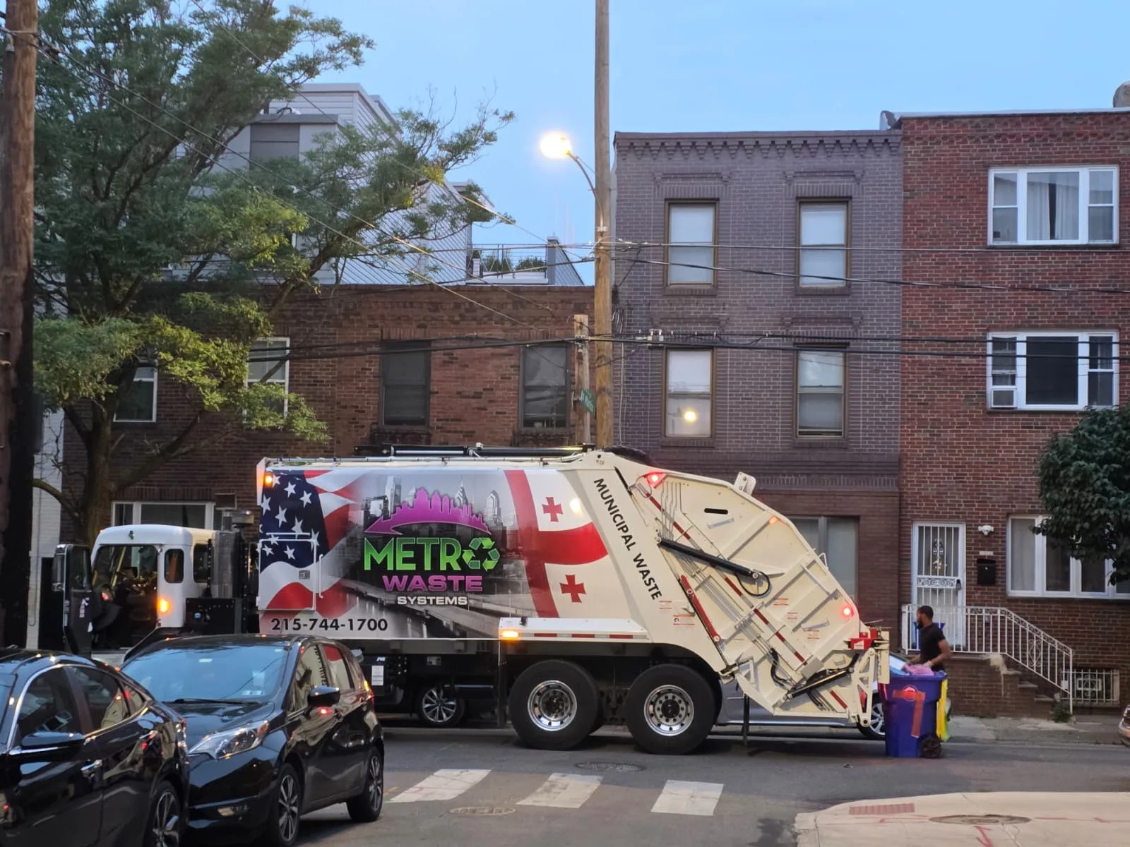 Metro Waste Solutions commercial garbage truck serving Philadelphia, PA — fleet operations photo 3 showing rear-load or front-load collection service