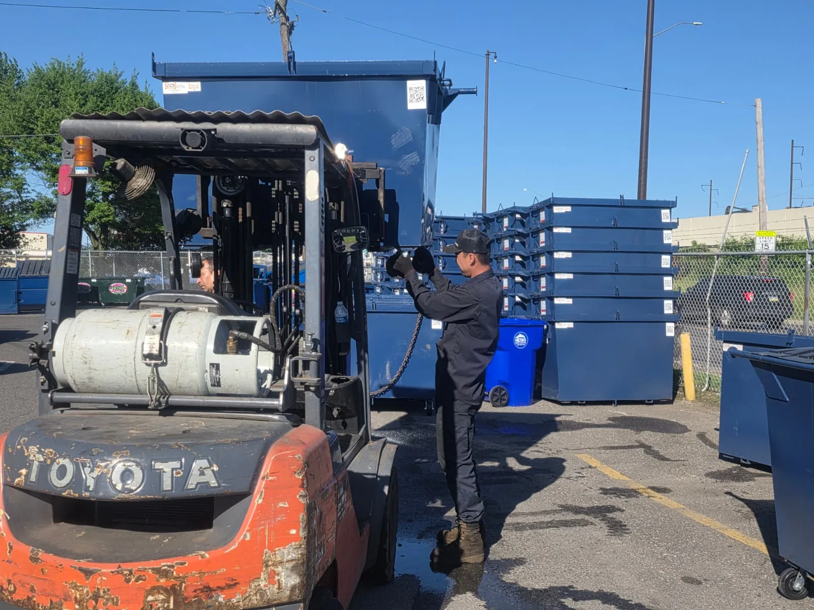 Inside Metro Waste Solutions fleet maintenance facility — commercial garbage trucks serviced for Philadelphia metro routes — photo 8